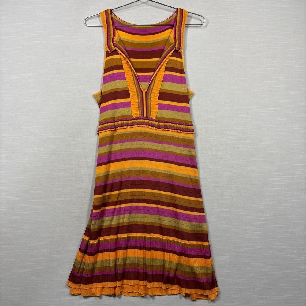 Archiviob Knitting Culture Dress Women Medium Orange Purple Stripe Artsy Boho